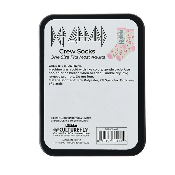Def Leppard Pink and Cream Unisex Socks in a Collectible Tin - Picture 3 of 5